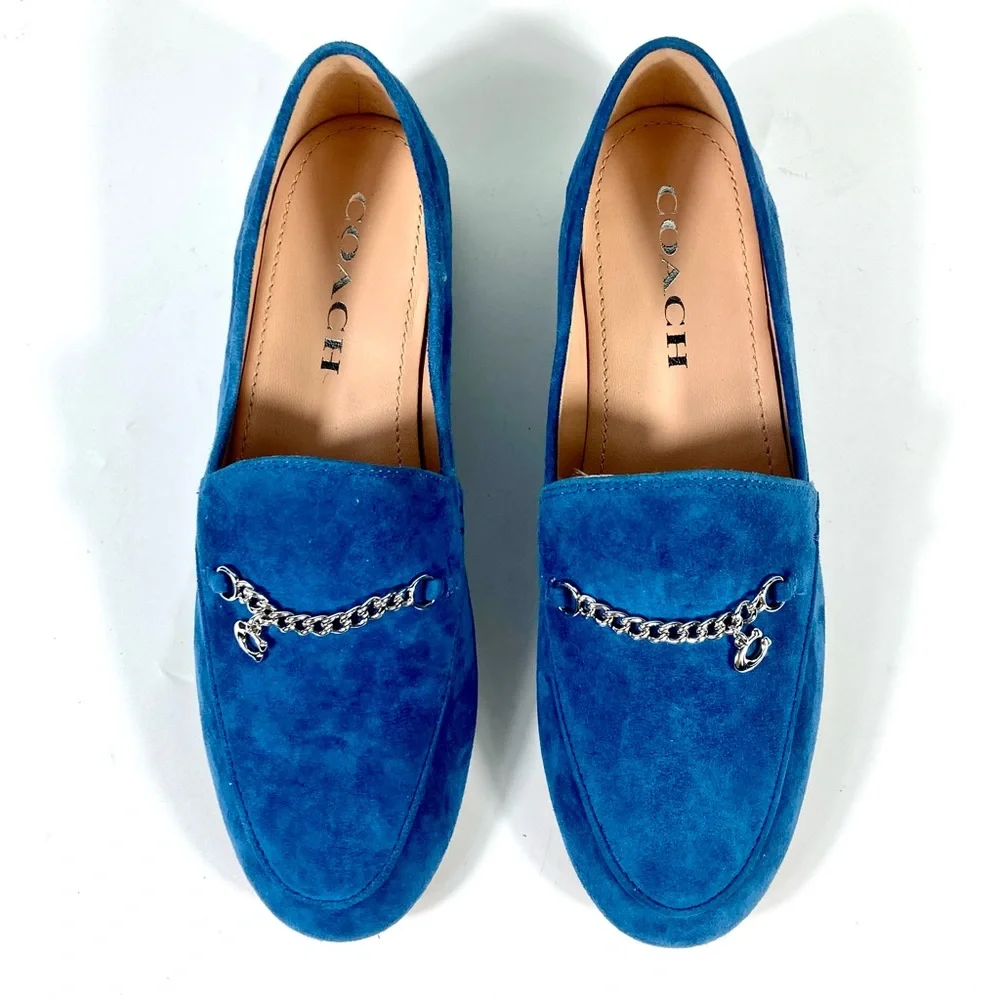 Coach Hanna Suede Logo Loafers Blue Size 6 NEW